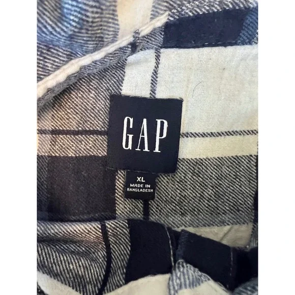 GAP Womens XL Flannel Shirt Blue White Plaid Long Sleeve Button Down‎ Top - Picture 8 of 10